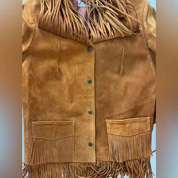 Lariat Tobacco Genuine Suede Leather Fringe Snap Button Western Jacket Size 14 - Picture 10 of 16